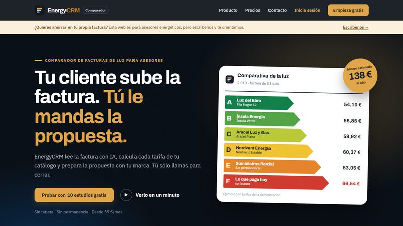 Portada de la web del Comparador de Energía