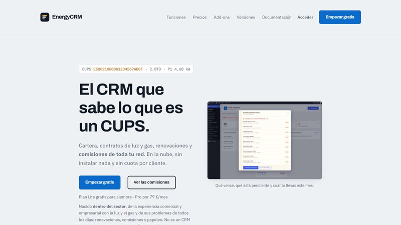 Portada de la web de EnergyCRM